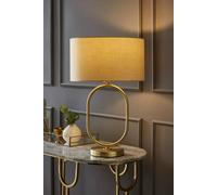 Antonia Fabric Drum Lamp Shade Brushed Gold Oval Table Lamp ValueLights Natural One Size