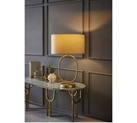 Antonia Fabric Drum Lamp Shade Brushed Gold Oval Table Lamp ValueLights Natural One Size