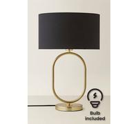 ValueLights Antonia Fabric Drum Lamp Shade Brushed Gold Oval Table Lamp with LED Bulb in Black ValueLights Black