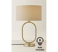 ValueLights Antonia Fabric Drum Lamp Shade Brushed Gold Oval Table Lamp with LED Bulb in Natural ValueLights Natural