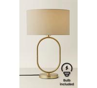 ValueLights Antonia Fabric Drum Lamp Shade Brushed Gold Oval Table Lamp with LED Bulb in Natural ValueLights Natural