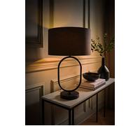 Antonia Fabric Drum Lamp Shade Matte Black Oval Table Lamp with Bulb ValueLights Charcoal One Size