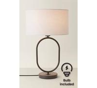 ValueLights Antonia Grey Drum Lamp Shade Black Oval Table Lamp & Bulb