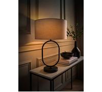 ValueLights Antonia Grey Drum Lamp Shade Black Oval Table Lamp & Bulb