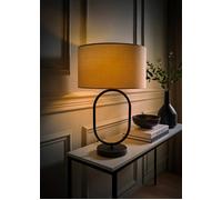 Antonia Fabric Drum Lamp Shade Matte Black Oval Table Lamp with Bulb ValueLights Natural One Size