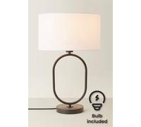 ValueLights Antonia White Drum Lamp Shade Black Oval Table Lamp & Bulb