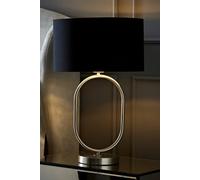 Antonia Fabric with Chrome Drum Shade Brushed Chrome Oval Table Lamp ValueLights Black One Size