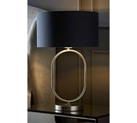 Antonia Fabric with Chrome Drum Shade Brushed Chrome Oval Table Lamp ValueLights Charcoal One Size