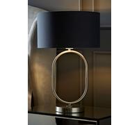 Antonia Fabric with Chrome Drum Shade Brushed Chrome Oval Table Lamp ValueLights Charcoal One Size