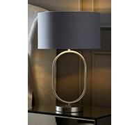 ValueLights Antonia Grey & Chrome Drum Shade Chrome Oval Table Lamp
