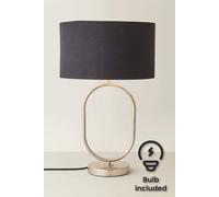 Antonia Fabric with Chrome Drum Shade Chrome Oval Table Lamp with Bulb ValueLights Black One Size