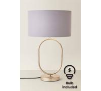 ValueLights Antonia Grey & Chrome Shade Chrome Oval Table Lamp & Bulb