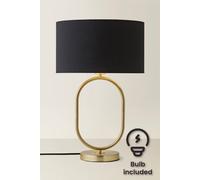 Antonia Fabric with Gold Drum Shade Brushed Gold Oval Table Lamp with LED Bulb ValueLights Black One Size