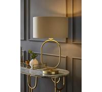 Valuelights Antonia Fabric With Metallic Gold Inner Drum Shade Brushed Gold Oval Table Lamp In Beige Beige