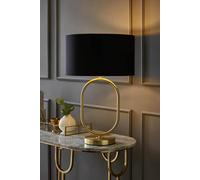 Antonia Fabric with Metallic Gold Inner Drum Shade Brushed Gold Oval Table Lamp ValueLights Black One Size