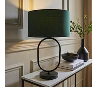 Valuelights Antonia Forest Green Drum Lamp Shade Matte Black Oval Table Lamp With Led Bulb