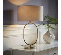 ValueLights Antonia Grey Lamp Shade Brushed Chrome Oval Table Lamp