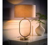 Antonia Fabric Drum Lamp Shade Brushed Chrome Oval Table Lamp and Bulb ValueLights Grey One Size