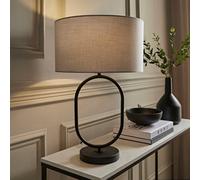 ValueLights Antonia Fabric Drum Lamp Shade Matte Black Oval Table Lamp with Bulb in Grey ValueLights Grey