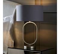 ValueLights Antonia Fabric with Chrome Drum Shade Brushed Chrome Oval Table Lamp in Grey ValueLights Grey