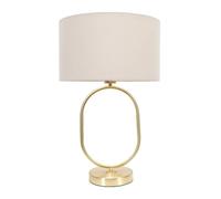 Antonia Fabric Drum Lamp Shade Brushed Gold Oval Table Lamp ValueLights Natural One Size