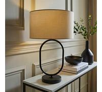 ValueLights Antonia Fabric Drum Lamp Shade Matte Black Oval Table Lamp in Natural ValueLights Natural