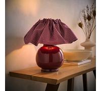 Arabella Ceramic Table Lamp Pinstripe Shade - Burgundy / Yes - Burgundy