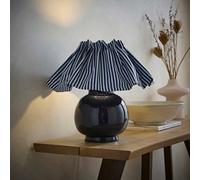Arabella Blue Ceramic Table Lamp Pinstripe Shade - Blue