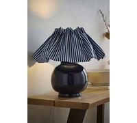 Valuelights Arabella Pinstripe Pleated Shade Navy Blue Ceramic Table Lamp