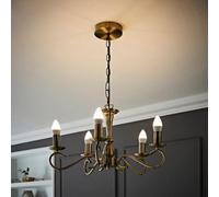 Valuelights Argyll Antique Brass 5 Way Crystal Jewel Chandelier Ceiling Light Fitting