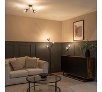 Valuelights Aria Black Metal 2 Way Bedside Table Lamp With Smoked Glass Lampshades
