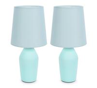 Arlo Pair of Compact Ceramic Table Lamps with Fabric Shades and LED Bulbs ValueLights Blue One Size