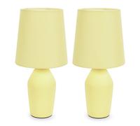 Set of 2 - Sunshine Yellow Ceramic Base Table Lamp with Tapered Fabric Lampshade Bedroom Bedside Light - LED Bulbs Included