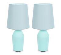Arlo Pair of Compact Ceramic Table Lamps with Fabric Shades ValueLights Blue One Size