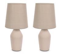 Arlo Pair of Compact Ceramic Table Lamps with Fabric Shades ValueLights Brown One Size