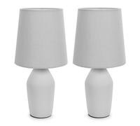 Set of 2 - Grey Ceramic Base Table Lamp with Tapered Fabric Lampshade Bedroom Bedside Light