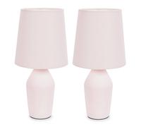 Set of 2 - Rose Pink Ceramic Base Table Lamp with Tapered Fabric Lampshade Bedroom Bedside Light
