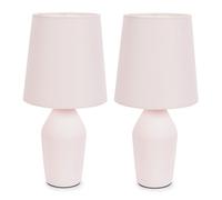 Set of 2 - Rose Pink Ceramic Base Table Lamp with Tapered Fabric Lampshade Bedroom Bedside Light