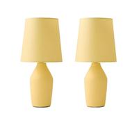 ValueLights | Set of 2 - Sunshine Yellow Ceramic Base Table Lamp with Tapered Fabric Lampshade Bedroom Bedside Light - LED Bulbs Included | Table Lamps & Home Improvements Essential