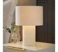 ValueLights | Natural Cream Boucle Bedside Table Lamp with a Drum Lampshade Shade Living Room Bedroom Light | Table Lamps & Home Improvements Essential