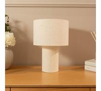 Valuelights Ash Natural Cream Boucle Bedside Table Lamp With A Drum Lampshade - Bulb Included