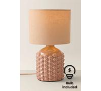 Valuelights Asha Pink Ceramic Textured Base Table Lamp With Drum Shade And Bulb