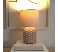 ValueLights | Pair - Ceramic Tan Geometric Textured Base Table Lamp with Drum Lampshade Bedside Light | Table Lamps & Home Improvements Essential