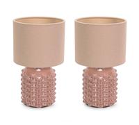 Asha Pair of Ceramic Pink Geometric Table Lamps with Drum Lamp Shades ValueLights Natural One Size