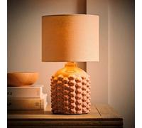 ValueLights Asha Ceramic Pink Geometric Table Lamp with Drum Lamp Shade & LED Bulb in Natural ValueLights Natural