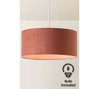 Valuelights Ashley Large 45Cm Full Velvet Squat Drum Ceiling Lamp Shade With Bulb In Dusty Pink Dusty Pink