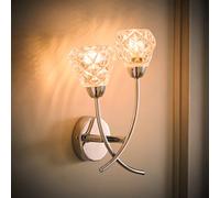 ValueLights Astley Chrome 2 Way Crystal Shade Wall Light with Bulbs in Metallic Silver ValueLights Metallic Silver