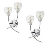 Valuelights Astley Pair Of Chrome 2 Way Wall Lights With Swirl Effect Shades