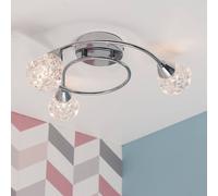 MiniSun | Modern 3 Way Polished Chrome Swirl Arm Ceiling Light with Clear Diamond Jewel Shades | Pendant Lights, Home Décor & Improvement Essential | Mains Wired