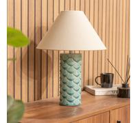 ValueLights | Ceramic Aqua Mermaid Shell Scallop Bedside Table Lamp with Lampshade Living Room Bedroom Bedside Light | Table Lamps, Home Décor & Improvement Essential | Included LED Bulb
